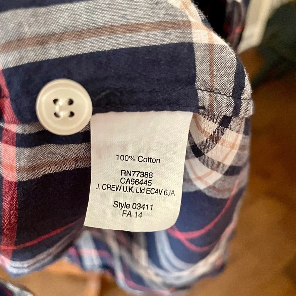 J. Crew Factory The Perfect Shirt long sleeve plaid button MED navy pink white